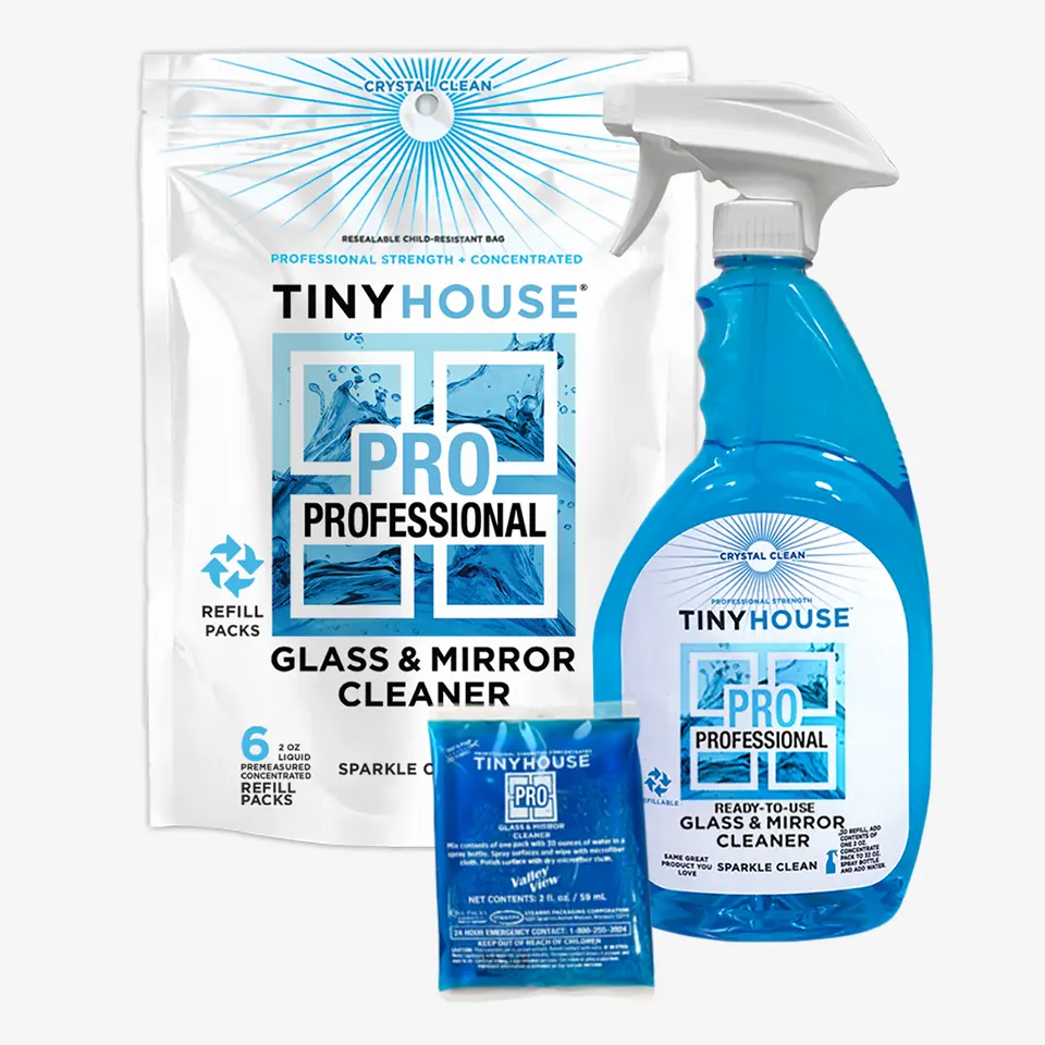 Tiny House® PRO Glass & Mirror Kit: Refill Bag and Spray Bottle - Image 2