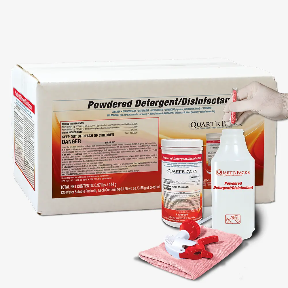Quart'r Packs® Powdered Detergent/Disinfectant - Stearns Packaging