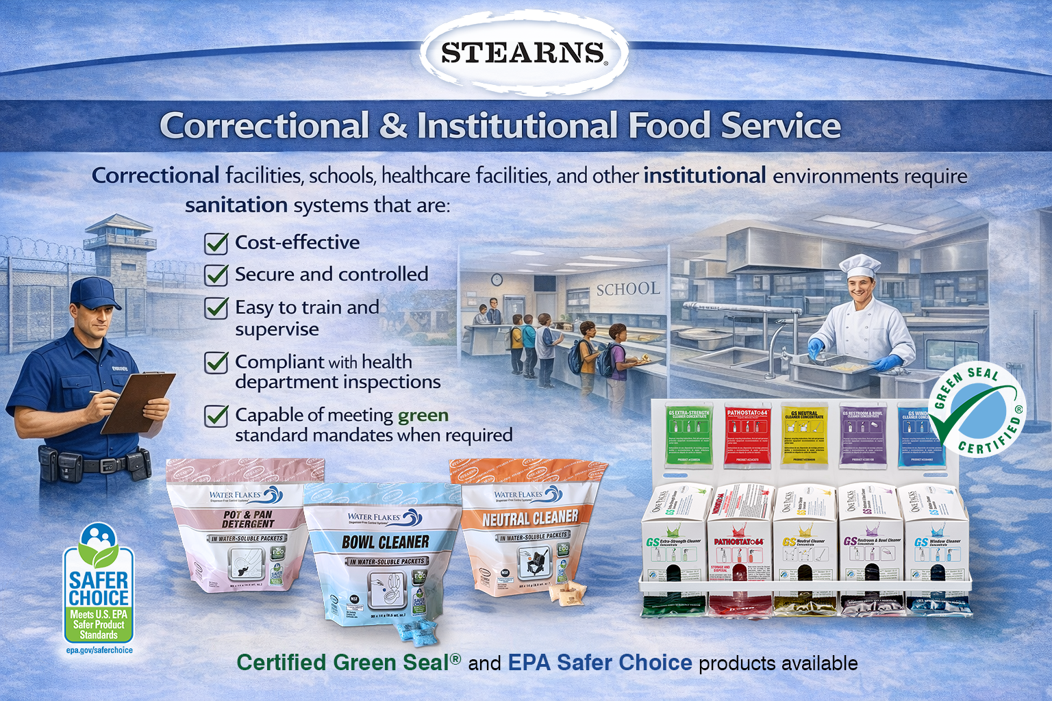 Industry-specific sanitation solutions for food service, agriculture, hospitality, and correctional facilities