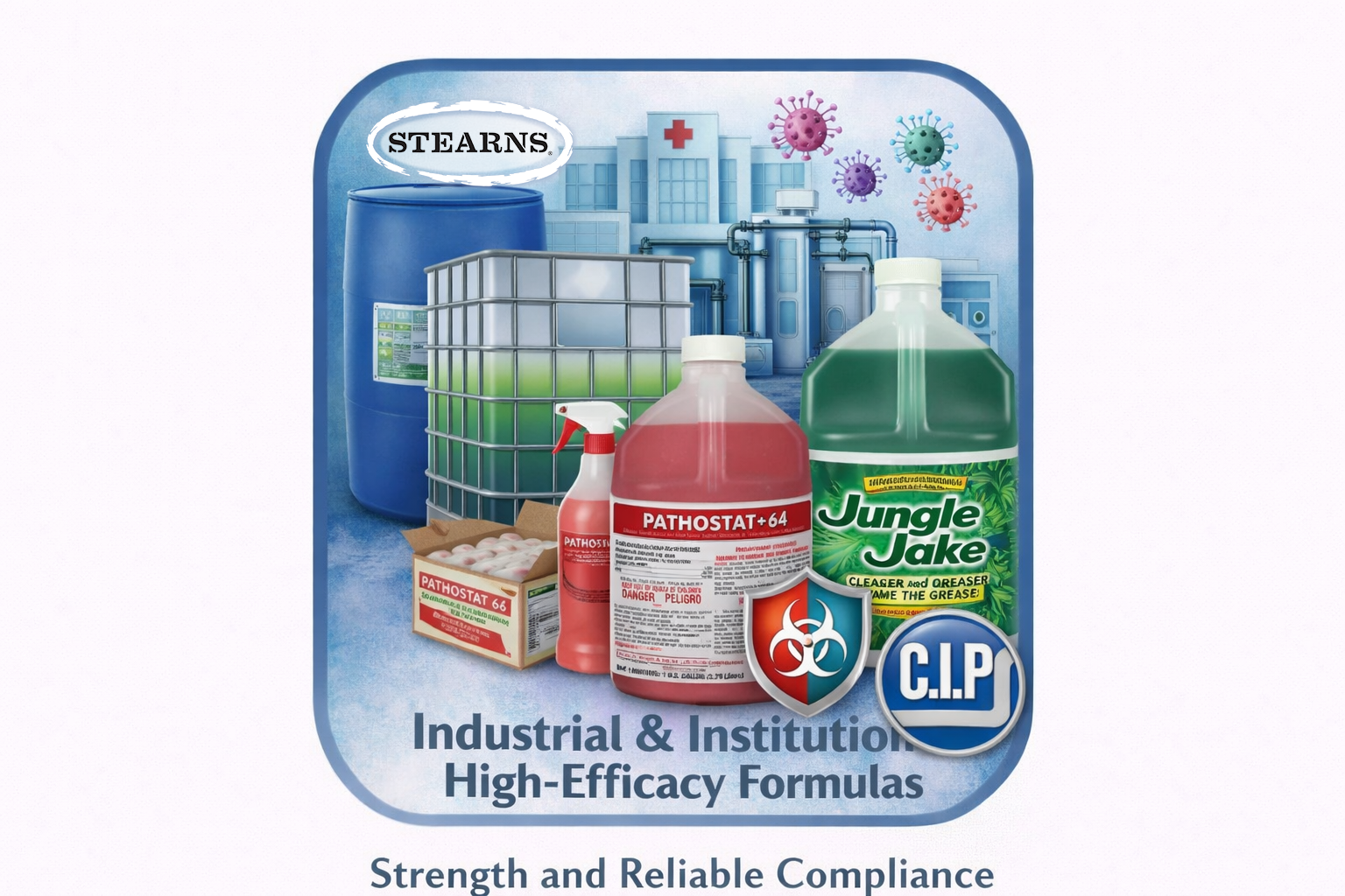 Industrial and institutional cleaning chemicals designed for high-efficacy sanitation and compliance