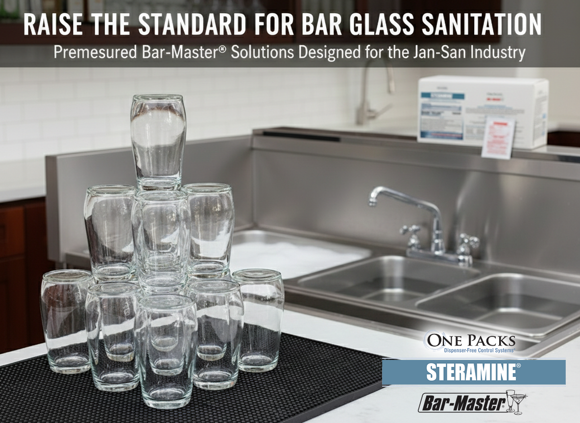 One Packs Steramine bar glass sanitizer for health-compliant glass sanitation