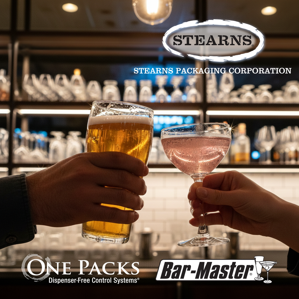 Stearns Packaging Corporation One Packs Bar-Master bar glass cleaning products in professional bar setting