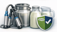 Milk containers and dairy equipment highlighting dairy sanitation and food safety systems