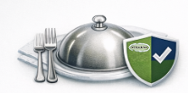 Covered serving plate and utensils representing restaurant food service sanitation solutions
